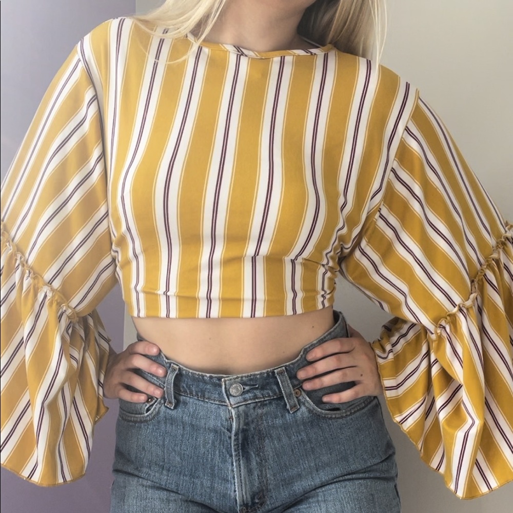 Yellow and Purple ‘70s Flare-Sleeve Top